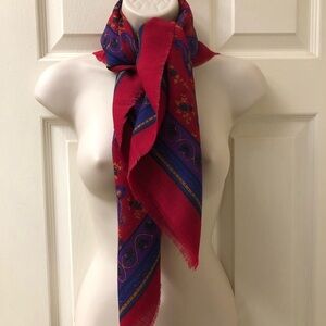 Vintage Baar Beards 100% Wool Paisley Women's Red Square Scarf Abstract Floral